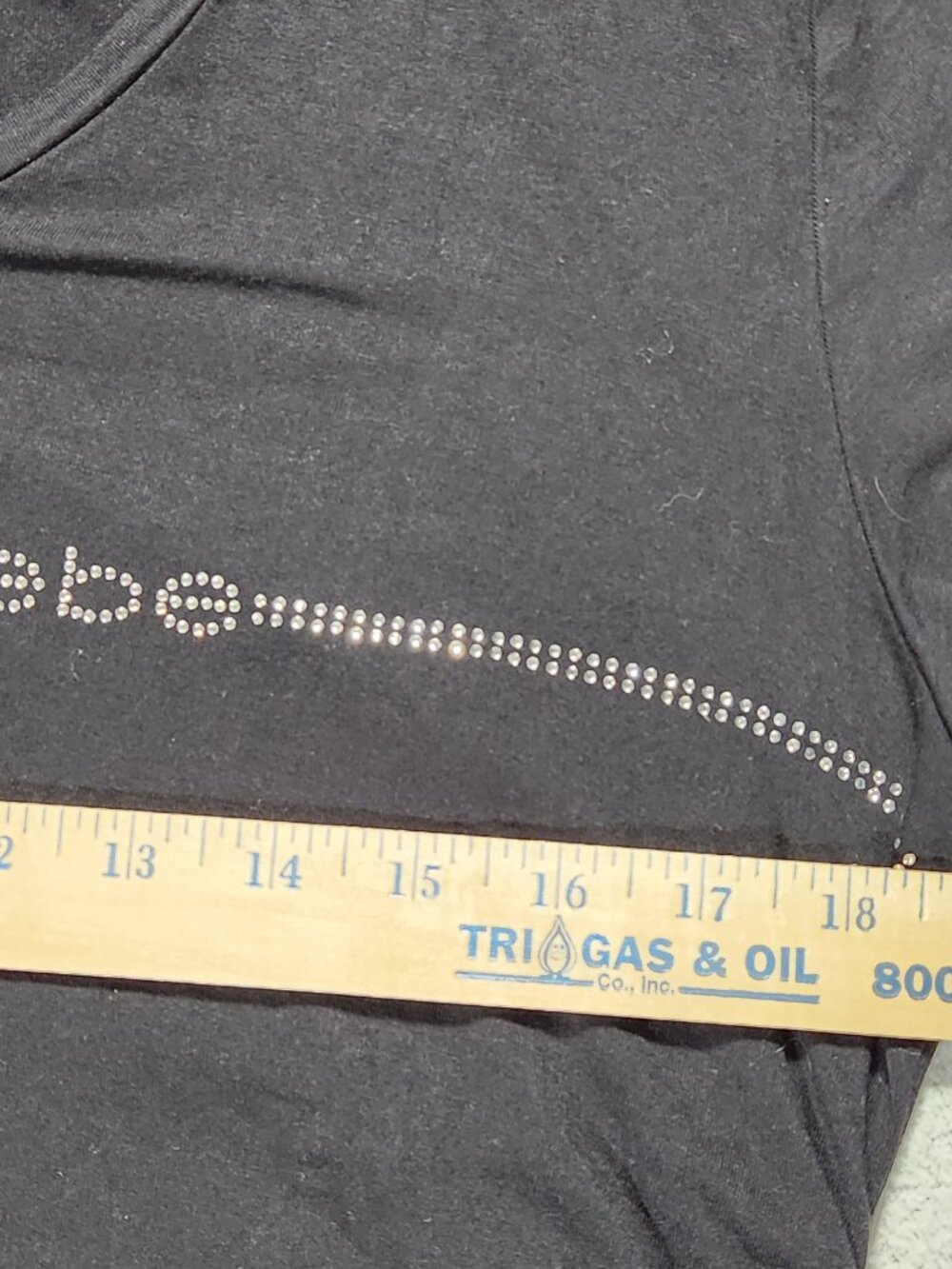 Bebe Sport Black T-Shirt Size L Rhinestone Logo Silver Ruched Side Tee Y2K Glam - Picture 3 of 9